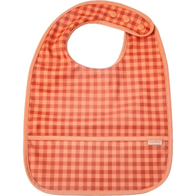 Basic Gingham Front Pocket Snap Bib, Sunset