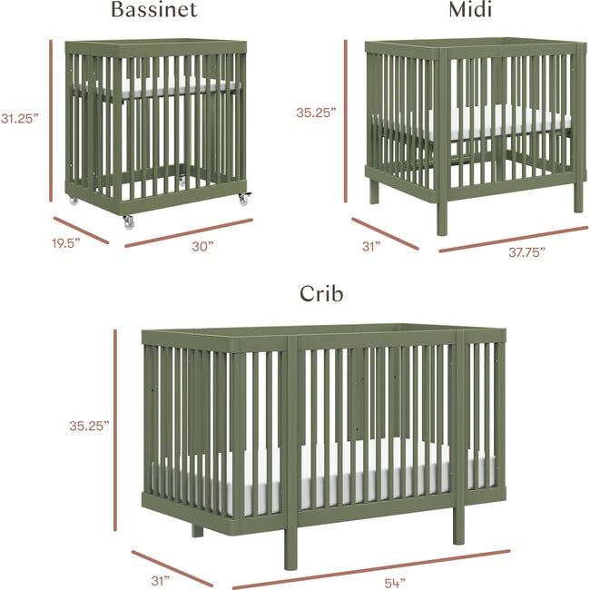 Pogo 8-In-1 Convertible Crib With All-Stages Conversion Kits, Olive - Cribs - 3