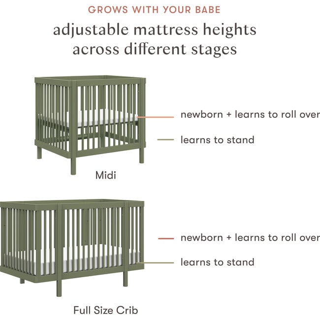 Pogo 8-In-1 Convertible Crib With All-Stages Conversion Kits, Olive - Cribs - 6