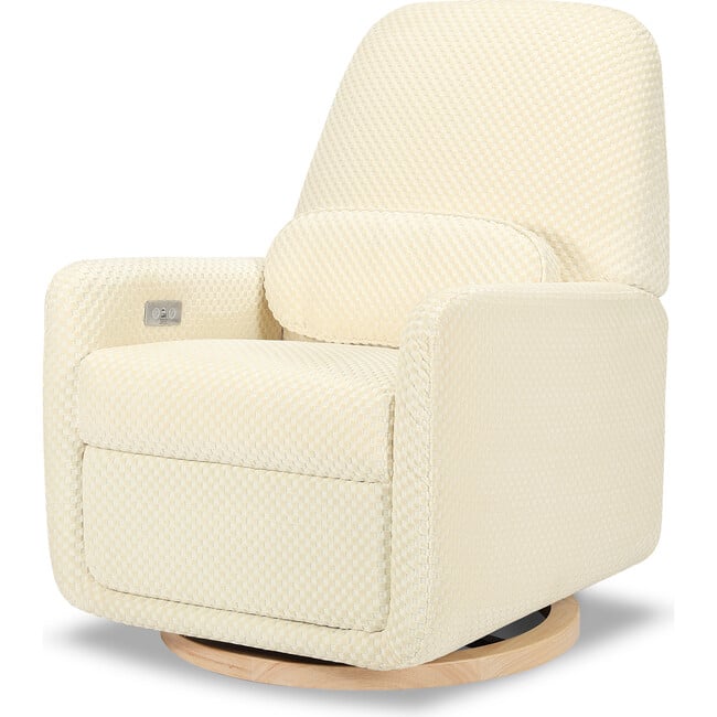 Arc Electronic Recliner & Swivel Glider With USB Port, Velvet Checker & Ivory Velvet Checker With Light Wood Base