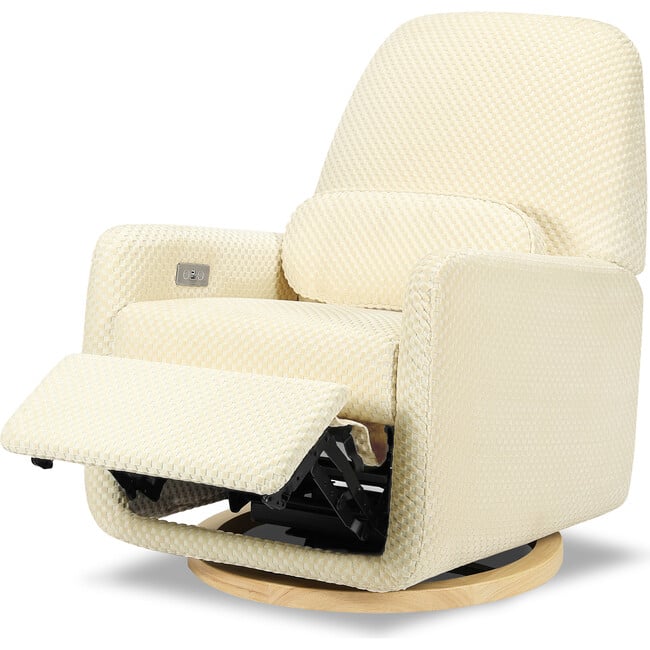 Arc Electronic Recliner & Swivel Glider With USB Port, Velvet Checker & Ivory Velvet Checker With Light Wood Base - Glider - 2