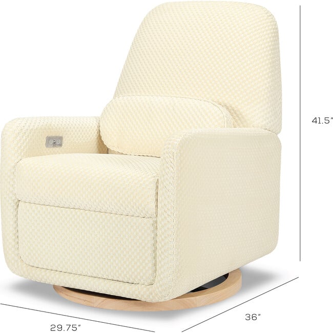 Arc Electronic Recliner & Swivel Glider With USB Port, Velvet Checker & Ivory Velvet Checker With Light Wood Base - Glider - 4