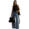 Women's Windowpane High Rise Straight Leg Washed Jeans, Blue - Jeans - 1 - thumbnail