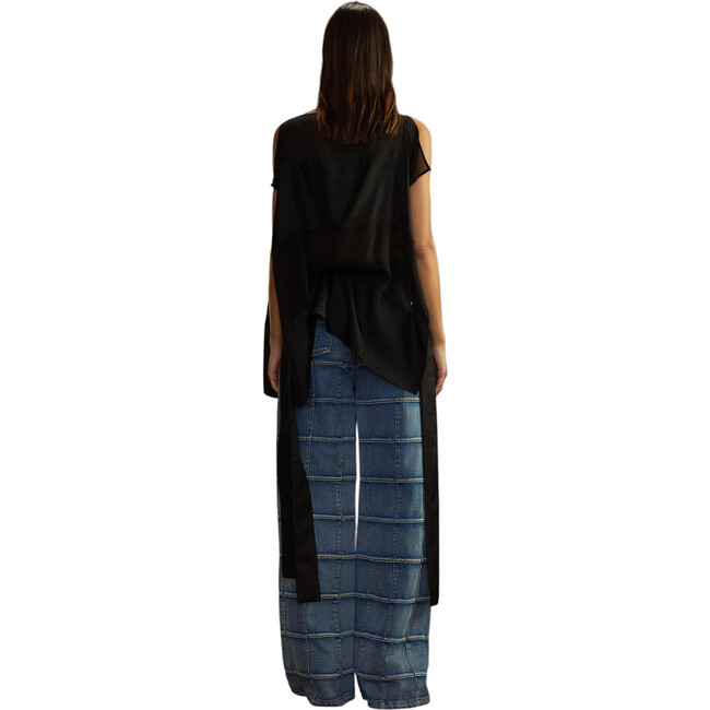 Women's Windowpane High Rise Straight Leg Washed Jeans, Blue - Jeans - 2