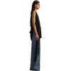 Women's Windowpane High Rise Straight Leg Washed Jeans, Blue - Jeans - 3
