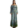 Women's Silk Wide Neck Ruffle Hem Maxi Dress, Blue - Dresses - 1 - thumbnail