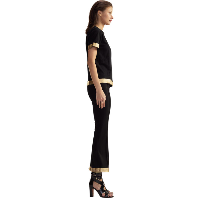 Women's Slip Fit Cropped Pants, Black & Gold - Pants - 3