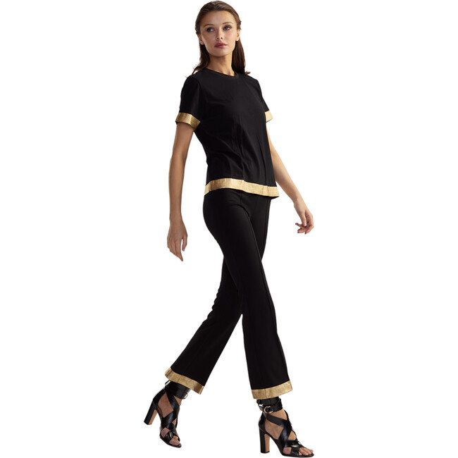 Women's Slip Fit Cropped Pants, Black & Gold - Pants - 4