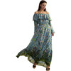 Women's Silk Wide Neck Ruffle Hem Maxi Dress, Blue - Dresses - 4