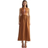 Women's Silk Lycra Combo Zipped Dress, Beige - Dresses - 1 - thumbnail