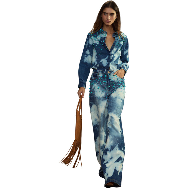 Women's Turquoise Stone Button-Up Shirt, Blue - Shirts - 4