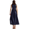 Women's Silk Lycra Combo Zipped Dress, Navy - Dresses - 2