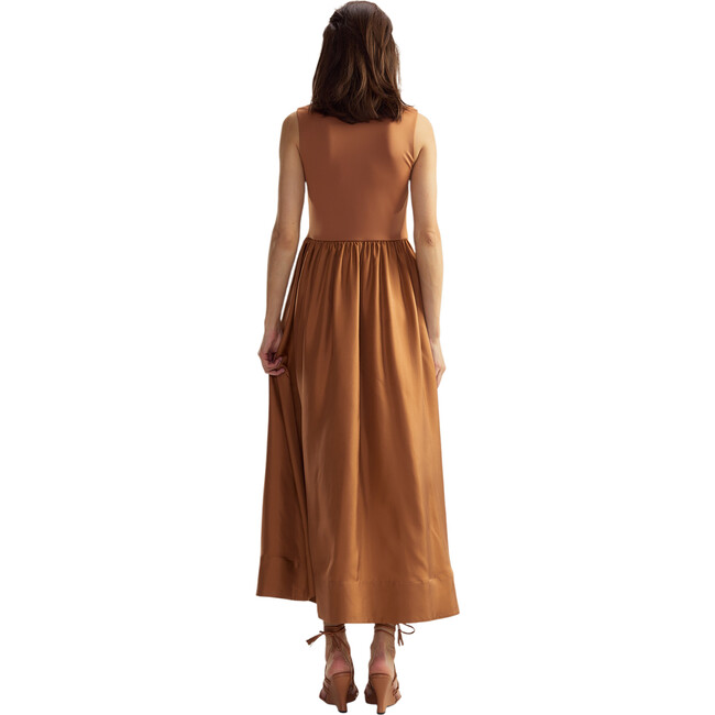 Women's Silk Lycra Combo Zipped Dress, Beige - Dresses - 2
