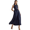 Women's Silk Lycra Combo Zipped Dress, Navy - Dresses - 4