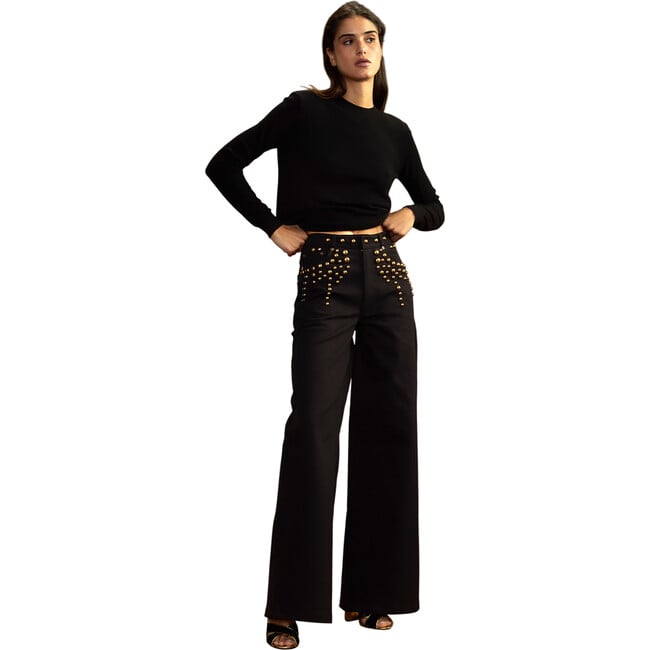 Women's Serena Studded Wide Leg Jeans, Black