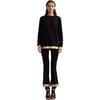 Women's Hem Long Sleeve Crew Neck Tee, Black & Gold - T-Shirts - 1 - thumbnail