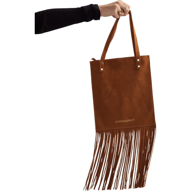 Women's Fringe Suede Tote, Brown