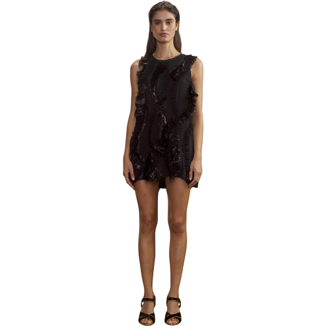 Women's Embellished Silk Mini Dress, Black