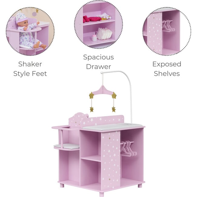 Twinkle Stars 4-in-1 Baby Doll Nursery & Changing Station, Purple - Doll Accessories - 4