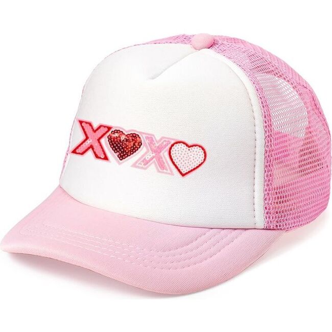 XOXO Sequin Patch Valentine's Day Trucker Hat, Pink