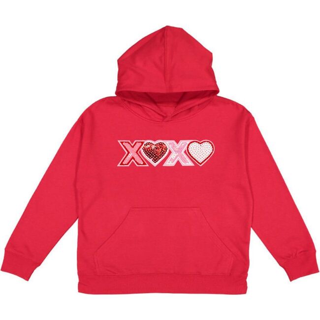 XOXO Sequin Patch Valentine's Day Youth Hoodie, Red