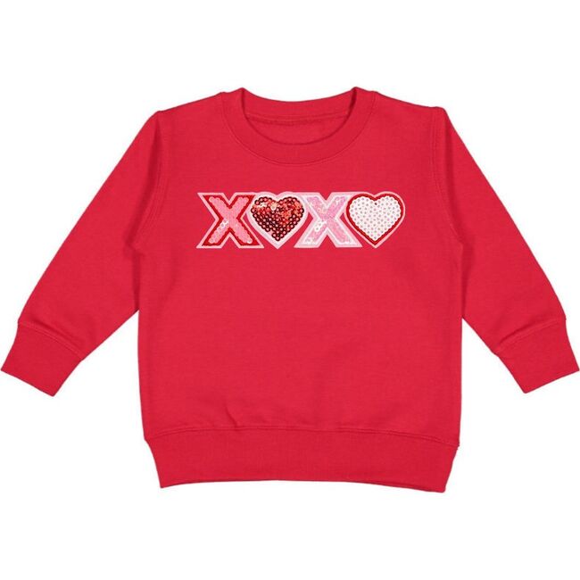 XOXO Sequin Patch Valentine's Day Sweatshirt, Red - Sweatshirts - 1