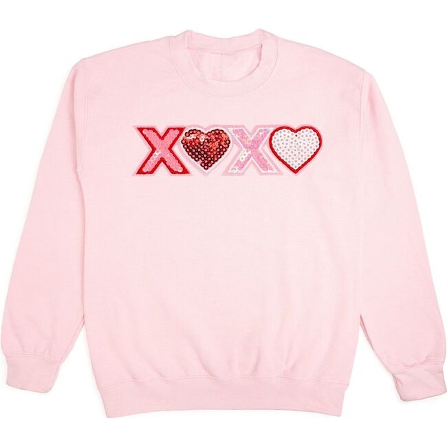 XOXO Sequin Patch Valentine's Day Adult Sweatshirt, Pink