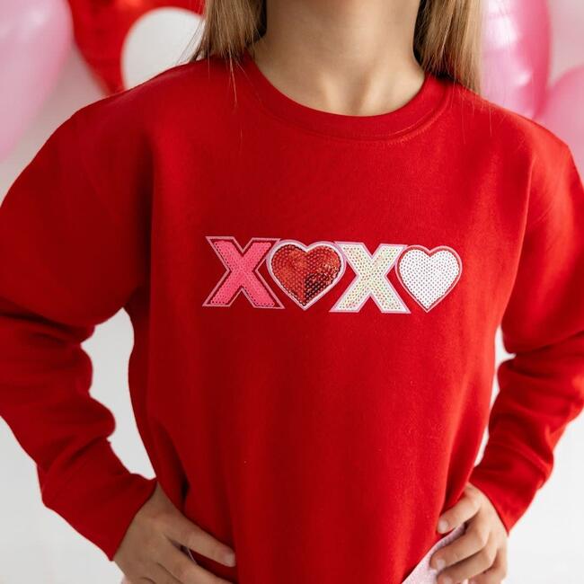 XOXO Sequin Patch Valentine's Day Sweatshirt, Red - Sweatshirts - 3