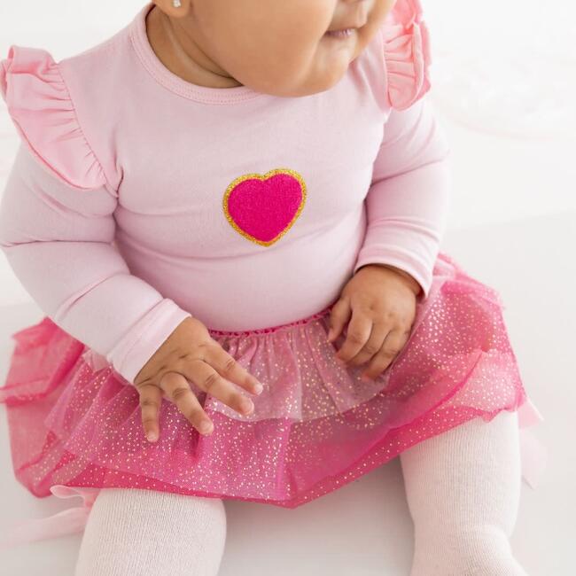 Pink Petal Valentine's Day Long Sleeve Tutu Bodysuit, Pink - Dresses - 3