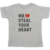 Mr. Steal Your Heart Valentine's Day Short Sleeve T-Shirt, Grey - T-Shirts - 1 - thumbnail