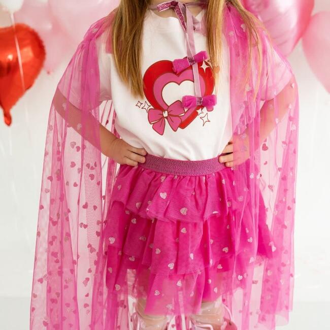 Pink Glitter Heart Valentine's Day Cape, Pink - Costume Accessories - 3