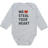 Mr. Steal Your Heart Valentine's Day Long Sleeve Bodysuit, Grey - Onesies - 1 - thumbnail