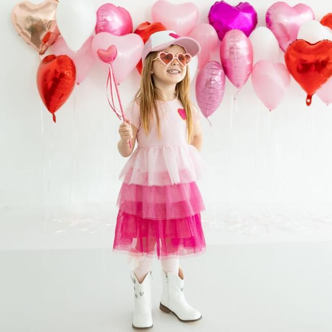 Pink Petal Valentine's Day Short Sleeve Tutu Dress, Pink - Dresses - 2