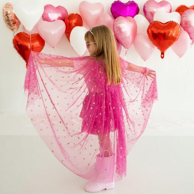 Pink Glitter Heart Valentine's Day Cape, Pink - Costume Accessories - 4