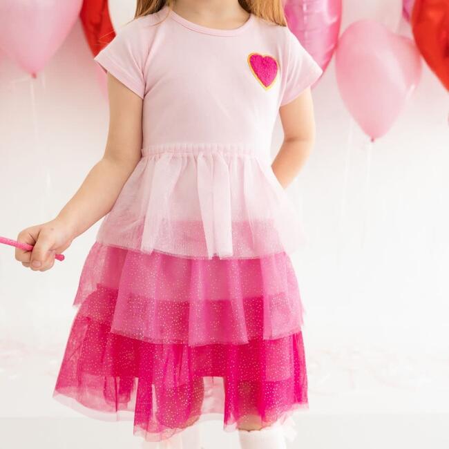 Pink Petal Valentine's Day Short Sleeve Tutu Dress, Pink - Dresses - 3