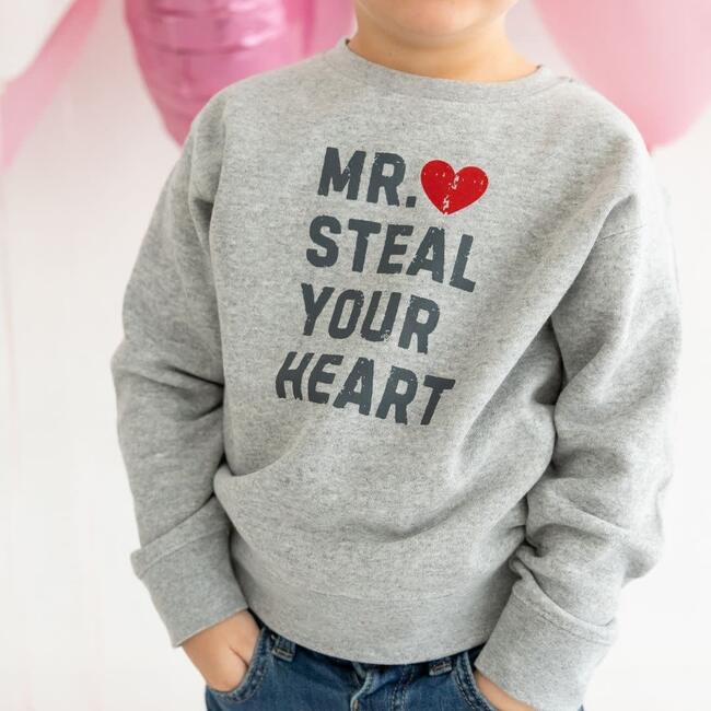 Mr. Steal Your Heart Valentine's Day Sweatshirt, Grey - Sweatshirts - 3