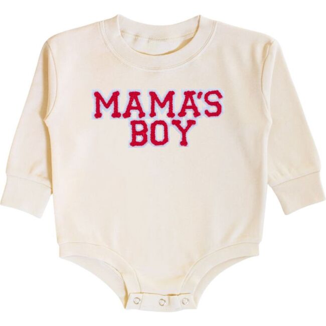 Mama's Boy Patch Valentine's Day Long Sleeve Romper, Natural