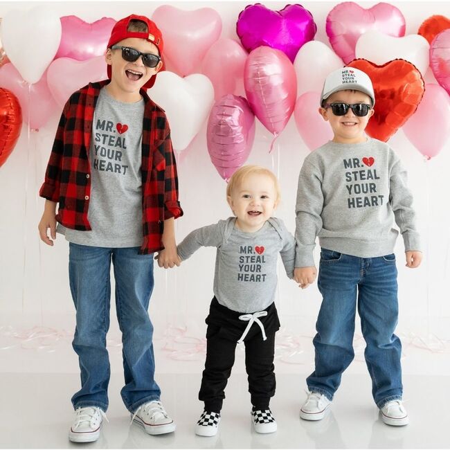 Mr. Steal Your Heart Valentine's Day Short Sleeve T-Shirt, Grey - T-Shirts - 5