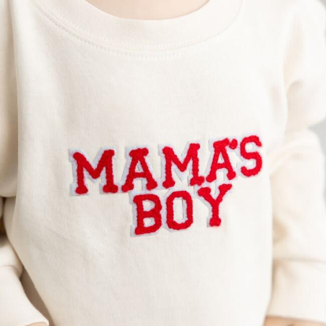 Mama's Boy Patch Valentine's Day Long Sleeve Romper, Natural - Rompers - 3