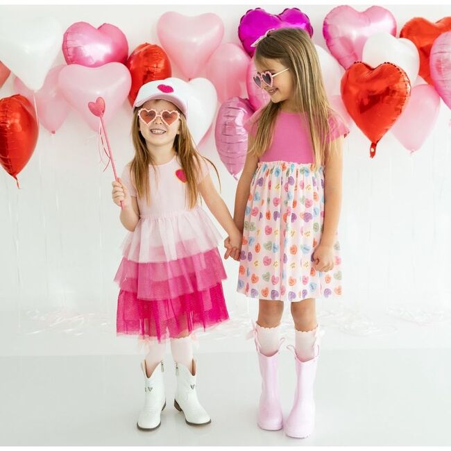 Pink Petal Valentine's Day Short Sleeve Tutu Dress, Pink - Dresses - 5