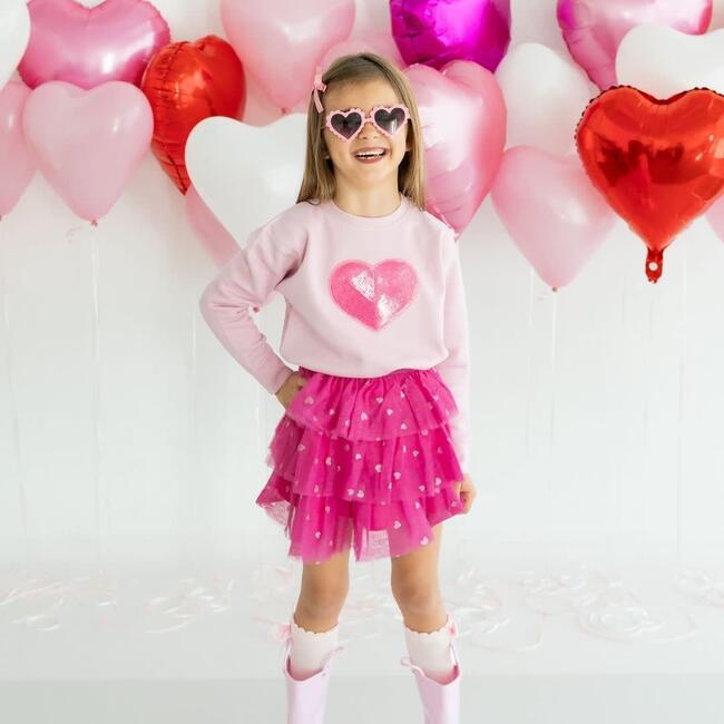 Heart Sequin Patch Valentine's Day Sweatshirt, Pink - Sweatshirts - 2