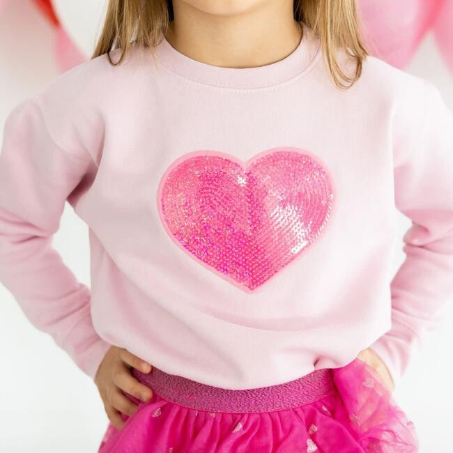 Heart Sequin Patch Valentine's Day Sweatshirt, Pink - Sweatshirts - 3