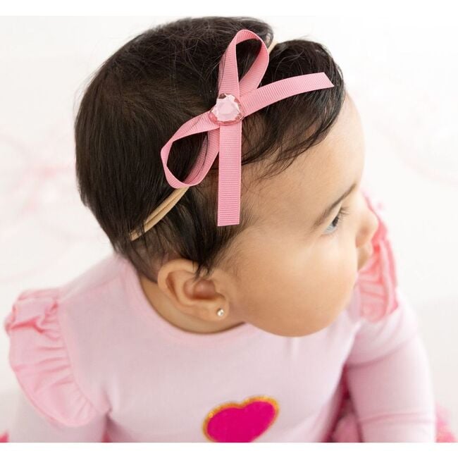 Dainty Heart Bow Valentine's Day Baby Headband, Pink - Hair Accessories - 3