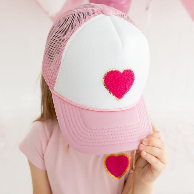 Bright Pink Heart Patch Valentine's Day Trucker Hat, Pink - Hats - 3