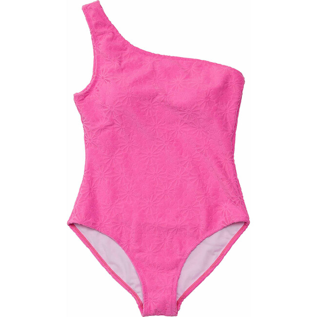 Women's Plush Terry UPF50+ One Shoulder Swimsuit, Bubblegum Bloom