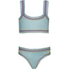 Sporty Rainbow Embroidered Two-Piece Bikini, Light Blue - Two Pieces - 1 - thumbnail