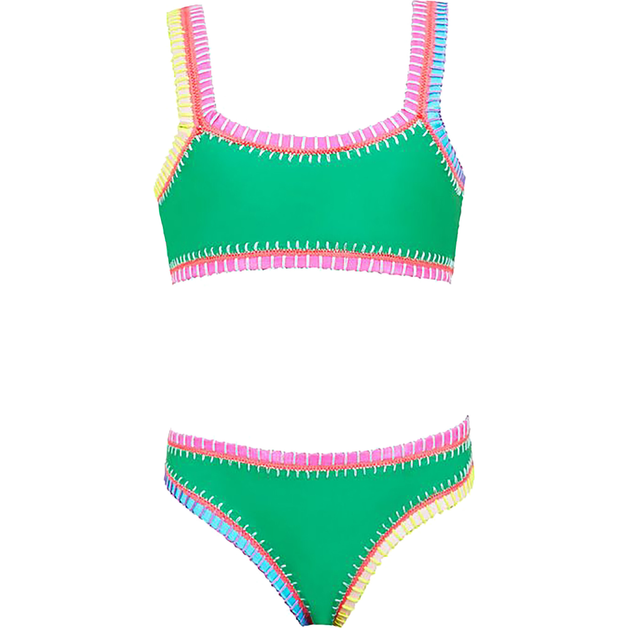 Sporty Rainbow Embroidered Two-Piece Bikini, Ireland Green - Two Pieces - 1