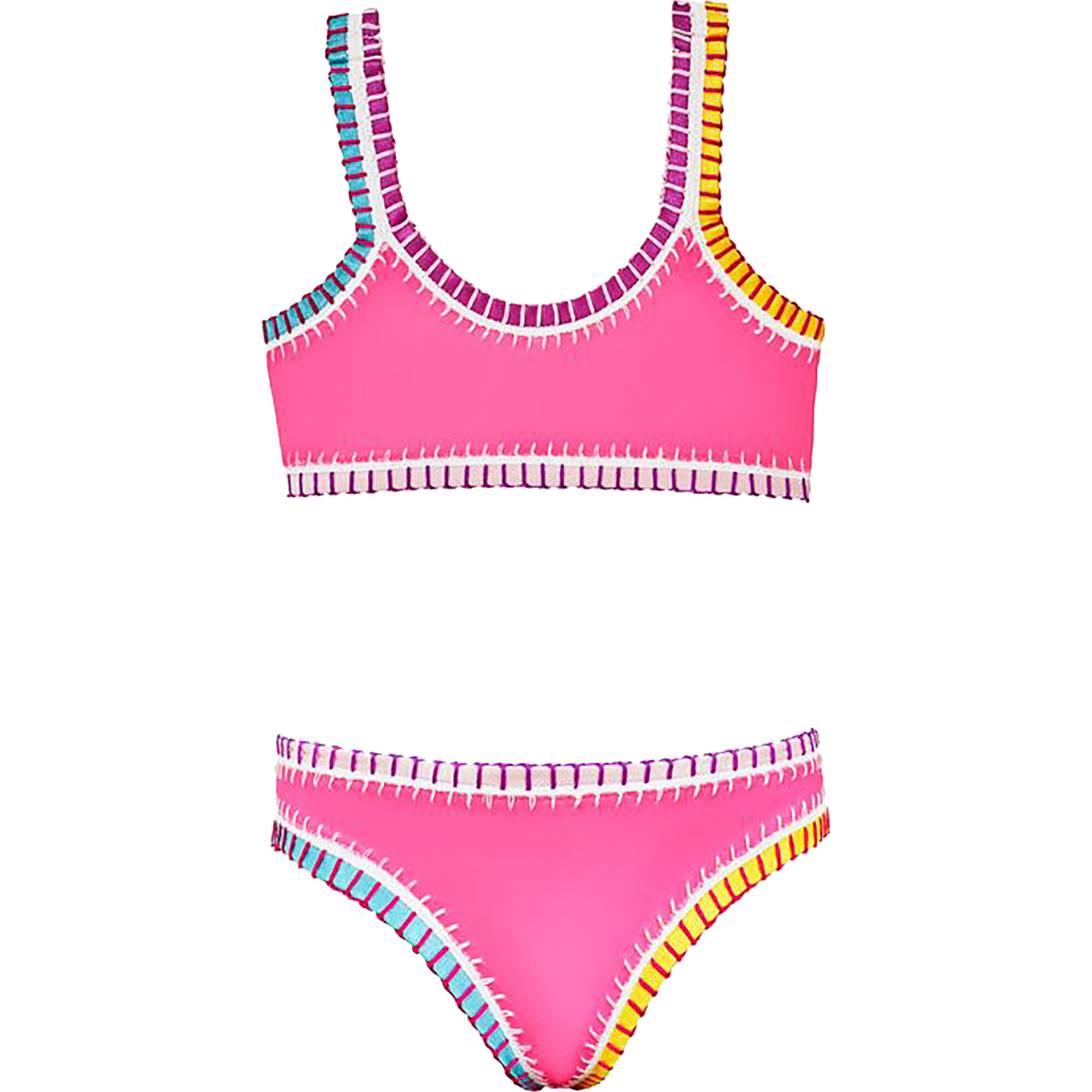 Sporty Rainbow Embroidered Two-Piece Bikini, Hot Pink - Two Pieces - 1
