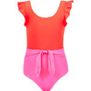 Ruffle Shoulder Belted Knot Waist One-Piece, Cosmo Pink - One Pieces - 1 - thumbnail