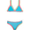 Rainbow Embroidered Elastic Two-Piece Bikini, Turquoise - Two Pieces - 1 - thumbnail